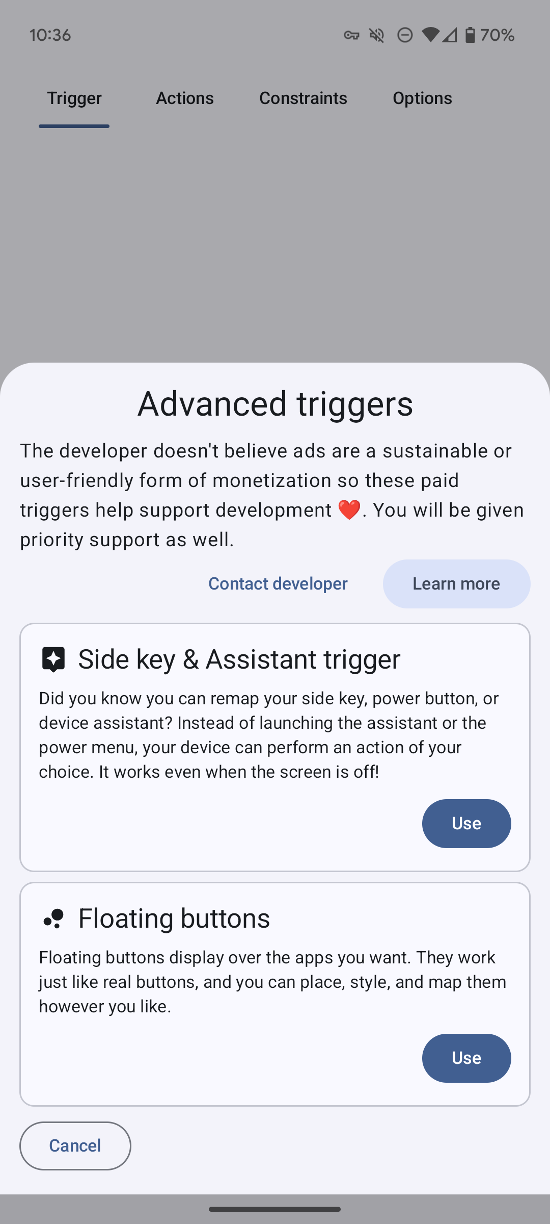 触发器页底部的 Advanced triggers 入口与高级触发器列表